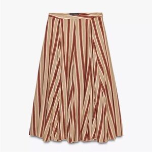 Zara Beige and Red Striped A-Line Skirt